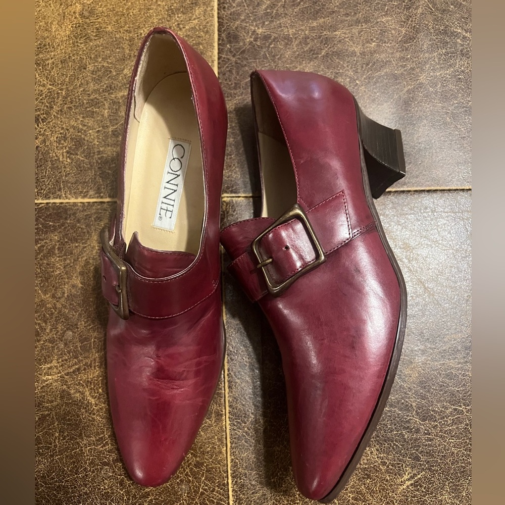 Connie Oxblood Leather Mary Jane Pump Vintage Buckle Block Heel 9N Dark Academia